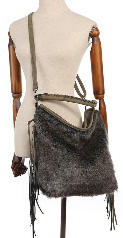 Explore More Collection - Oversize Hobo Bag for Women Fringe Fur purse