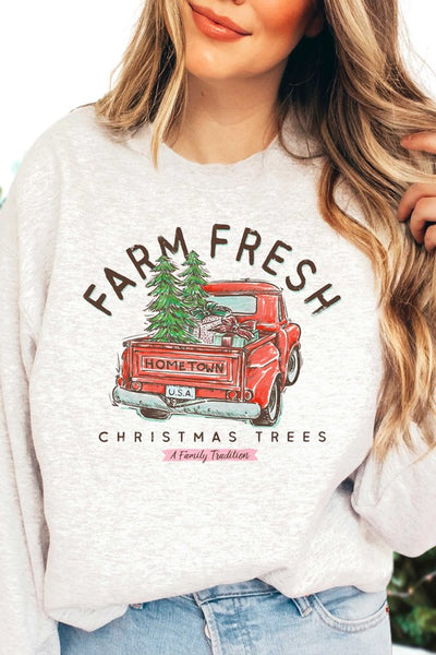 Explore More Collection - FARM FRESH CHRISTMAS TREES GRAPHIC SWEATSHIRT