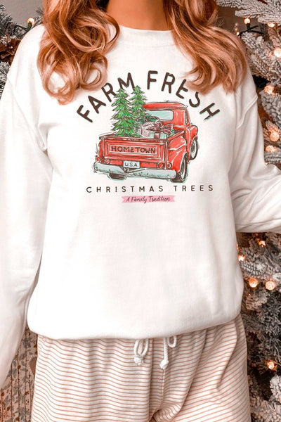 Explore More Collection - FARM FRESH CHRISTMAS TREES GRAPHIC SWEATSHIRT