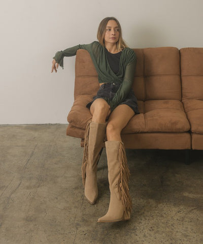 Explore More Collection - OASIS SOCIETY OUT WEST - Knee-High Fringe Boots