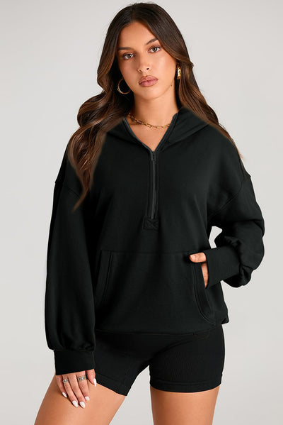 Explore More Collection - Pocketed Half Zip Long Sleeve Hoodie