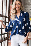 Explore More Collection - Heimish Full Size Roll-Tab Sleeve Star Print Top