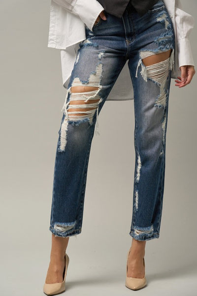 Explore More Collection - HIGH WAIST STRAIGHT HAVEY DESTROYED JEANS