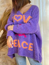 Explore More Collection - Peace Graphic V-Neck Long Sleeve Sweater