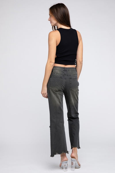 Explore More Collection - Distressed Vintage Washed Wide Leg Pants