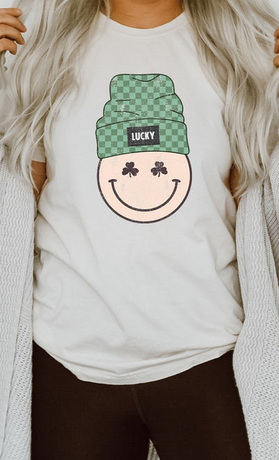 Explore More Collection - Lucky Clover Smiley with Beanie Graphic Tee