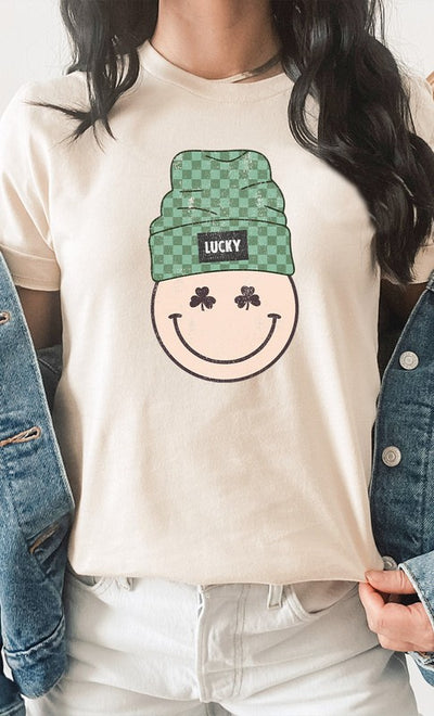 Explore More Collection - Lucky Clover Smiley with Beanie Graphic Tee