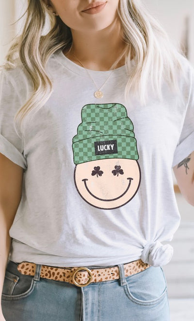 Explore More Collection - Lucky Clover Smiley with Beanie Graphic Tee