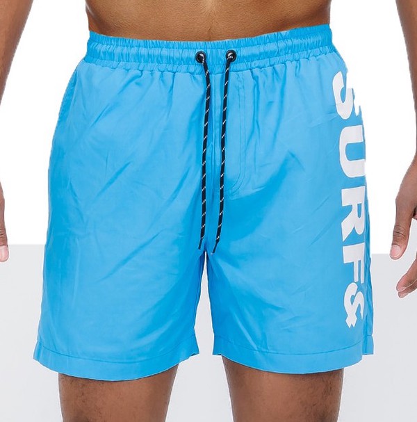 Explore More Collection - Solid Lined Beach Swim Text Swim Shorts