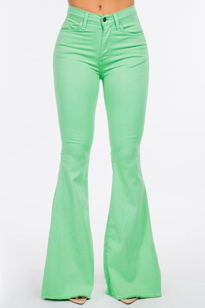 Explore More Collection - Bell Bottom Jean in Lime Green