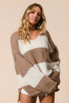 Explore More Collection - BiBi Slit Striped V-Neck Dropped Shoulder Sweater