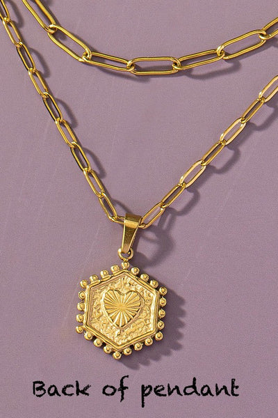 Explore More Collection - 2 row brass double sided hexagon initial necklace