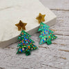 Confetti Star Christmas Tree Earrings - 3 Color: Green / Medium