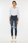 Explore More Collection - High Rise Button Down Cuffed Ankle Skinny Jeans