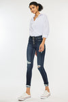 Explore More Collection - High Rise Button Down Cuffed Ankle Skinny Jeans