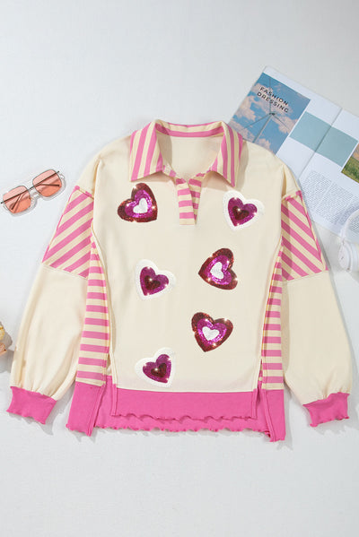 Explore More Collection - Valentine’s Day Sequin Heart Pattern Long Sleeve Sweatshirt