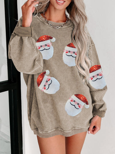 Explore More Collection - Sequin Santa Patch Ribbed Sweatshirt