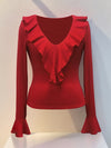 Explore More Collection - Ruffled V-Neck Long Sleeve T-Shirt