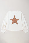 Explore More Collection - Plus Size Studded Star Round Neck Long Sleeve Blouse