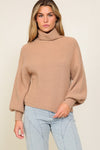 Explore More Collection - Rib Knitted Turtleneck Sweater with Bishop Sleeve