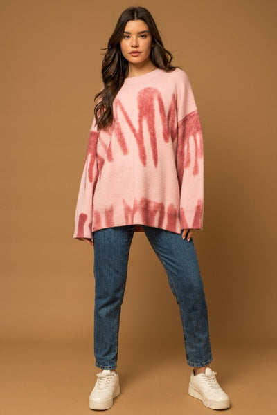 Explore More Collection - Long Sleeve Spray Print Sweater