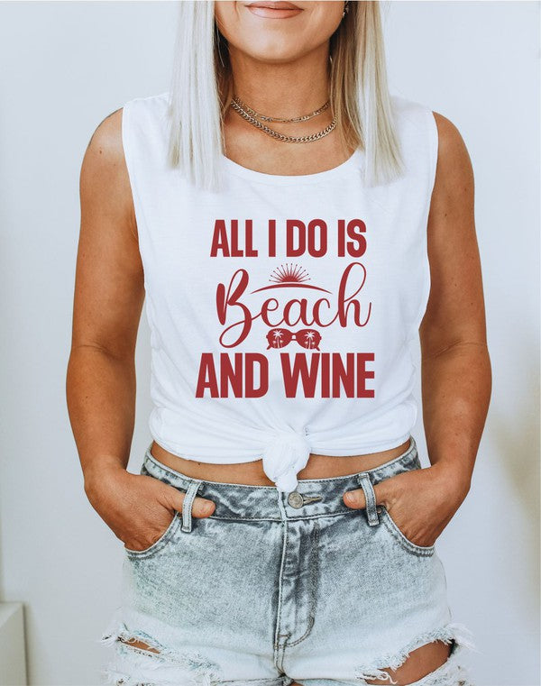 Explore More Collection - All I Do Is Beach & Wine Graphic Print Muscle Tank