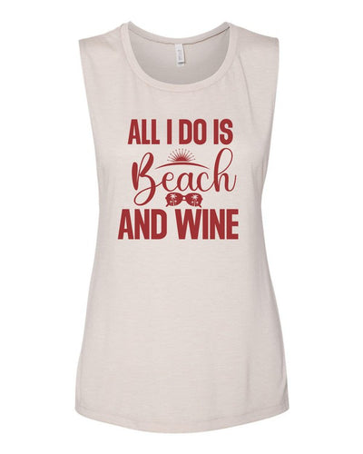 Explore More Collection - All I Do Is Beach & Wine Graphic Print Muscle Tank