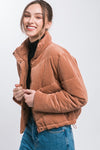 Explore More Collection - Corduroy Puffer Jacket with Toggle Detail