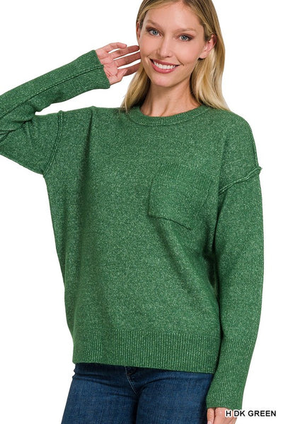 Explore More Collection - Melange Hi-Low hem Round Neck Sweater