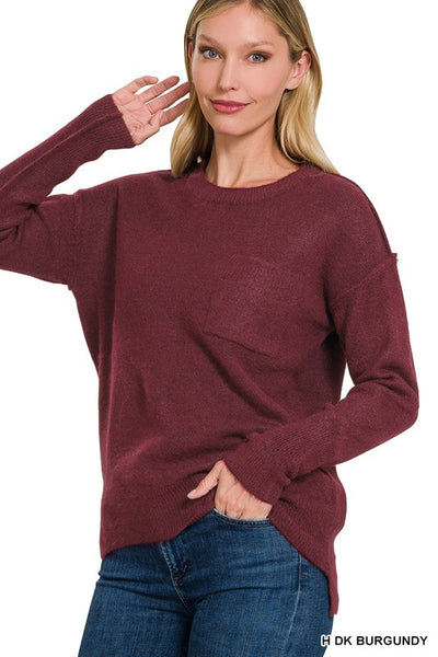 Explore More Collection - Melange Hi-Low hem Round Neck Sweater