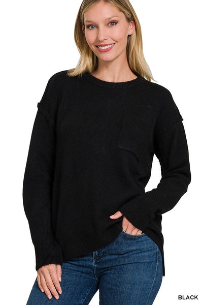 Explore More Collection - Melange Hi-Low hem Round Neck Sweater