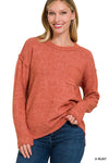 Explore More Collection - Melange Hi-Low hem Round Neck Sweater