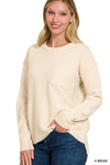 Explore More Collection - Melange Hi-Low hem Round Neck Sweater