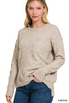 Explore More Collection - Melange Hi-Low hem Round Neck Sweater