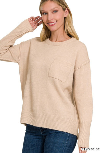 Explore More Collection - Melange Hi-Low hem Round Neck Sweater