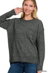 Explore More Collection - Melange Hi-Low hem Round Neck Sweater