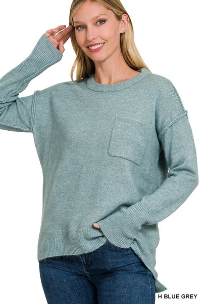 Explore More Collection - Melange Hi-Low hem Round Neck Sweater