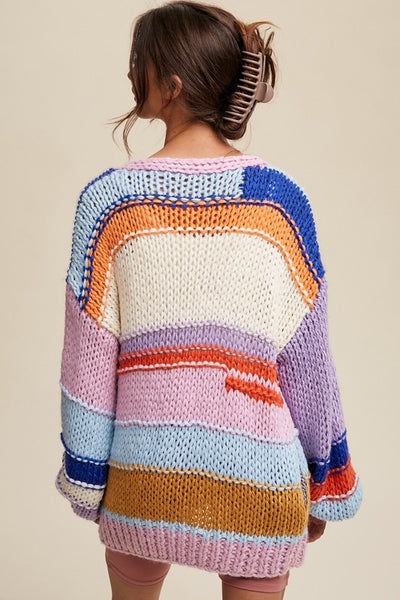 Explore More Collection - Hand Knit Multi Striped Cardigan