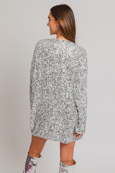 Explore More Collection - Long Sleeve Sequin Mini Dress