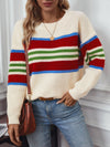 Explore More Collection - Contrast Stripes Round Neck Long Sleeve Sweater