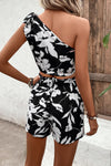 Explore More Collection - Floral One-Shoulder Cropped Tank and Shorts Set