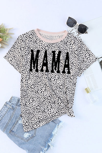 Explore More Collection - MAMA Animal Print Round Neck Short Sleeve T-Shirt