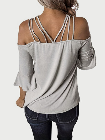 Explore More Collection - Full Size Cold Shoulder Three-Quarter Sleeve Blouse