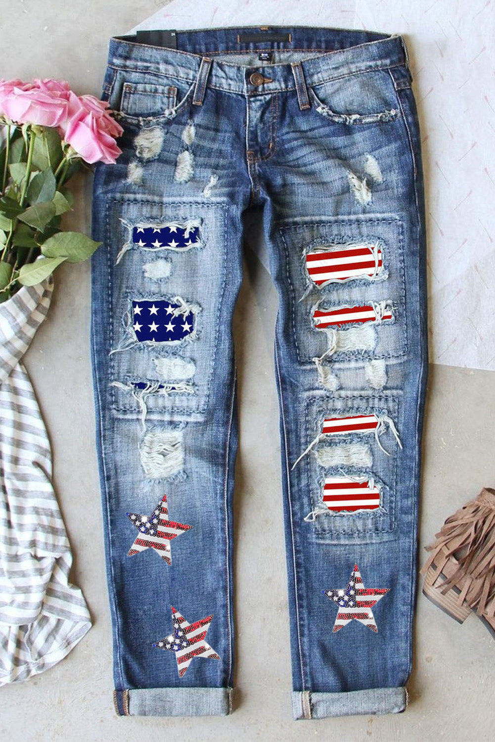 Explore More Collection - US Flag Straight Jeans
