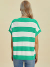 Explore More Collection - Double Take Full Size Striped V-Neck Short Sleeve Sweater