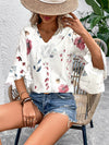 Explore More Collection - Ruffled Printed V-Neck Half Sleeve Blouse