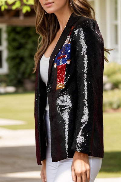 Explore More Collection - Sequin Nutcracker Long Sleeve Blazer