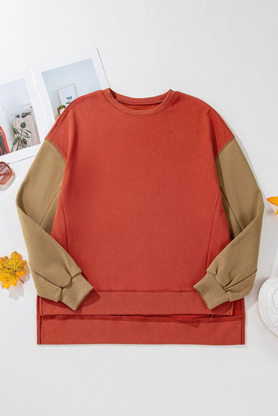 Explore More Collection - Contrast Round Neck Long Sleeve Sweatshirt