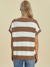 Explore More Collection - Double Take Full Size Striped V-Neck Short Sleeve Sweater