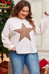 Explore More Collection - Plus Size Studded Star Round Neck Long Sleeve Blouse